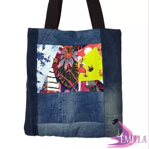 XL Patchwork Zero Waste Little Red - Pamut bevásárlótáska 